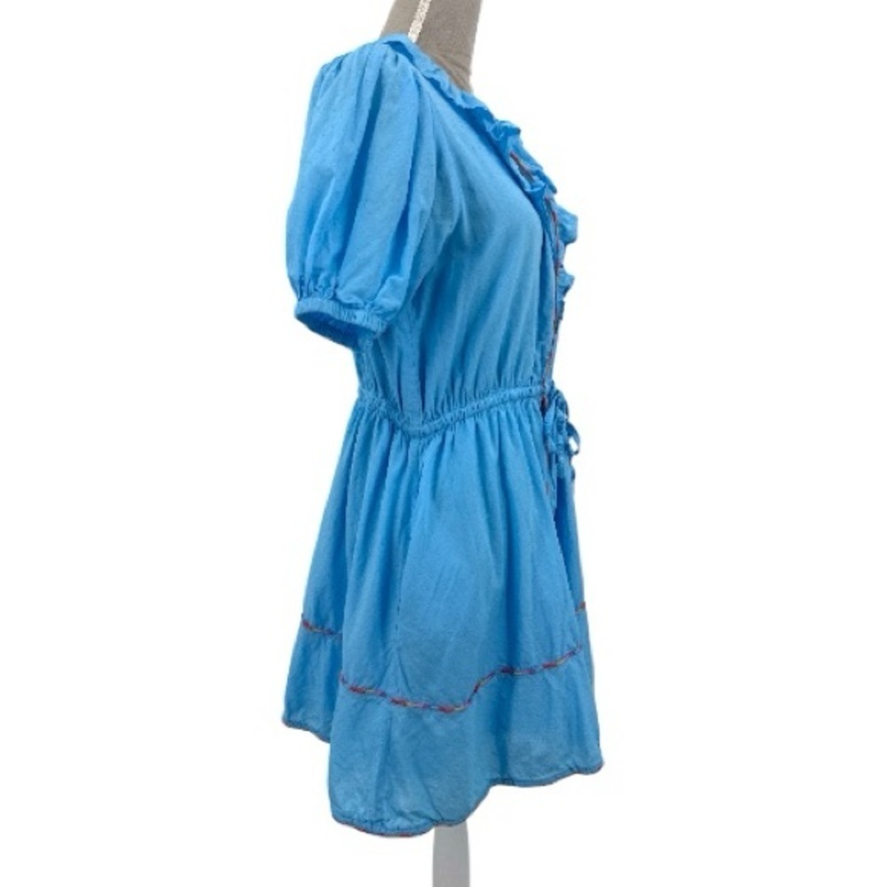 Roller Rabbit Blue Ruffle Wrap Dress Women’s Sz Large Short Sleeve Mini Pockets - Picture 7 of 14